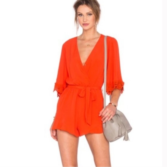 Lovers + Friends Red/Orange 3-Quarter Sleeve Romper - Picture 2 of 6